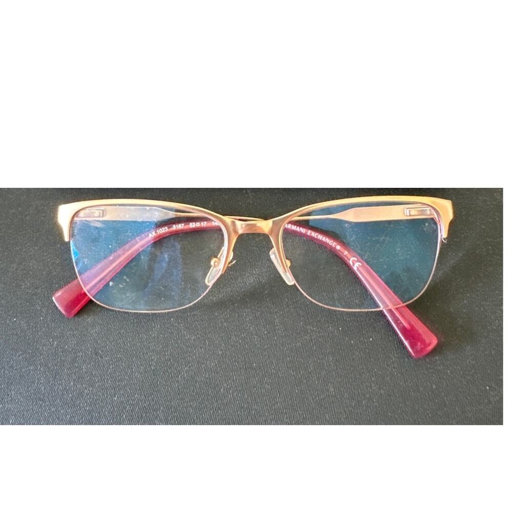 Armani Exchange Pink Gold Semi Rimless Rectangular Glasses Frames AX1023 3167
